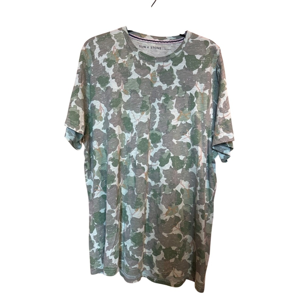 Sun + Stone Green Camo Short Sleeve Crew Tee